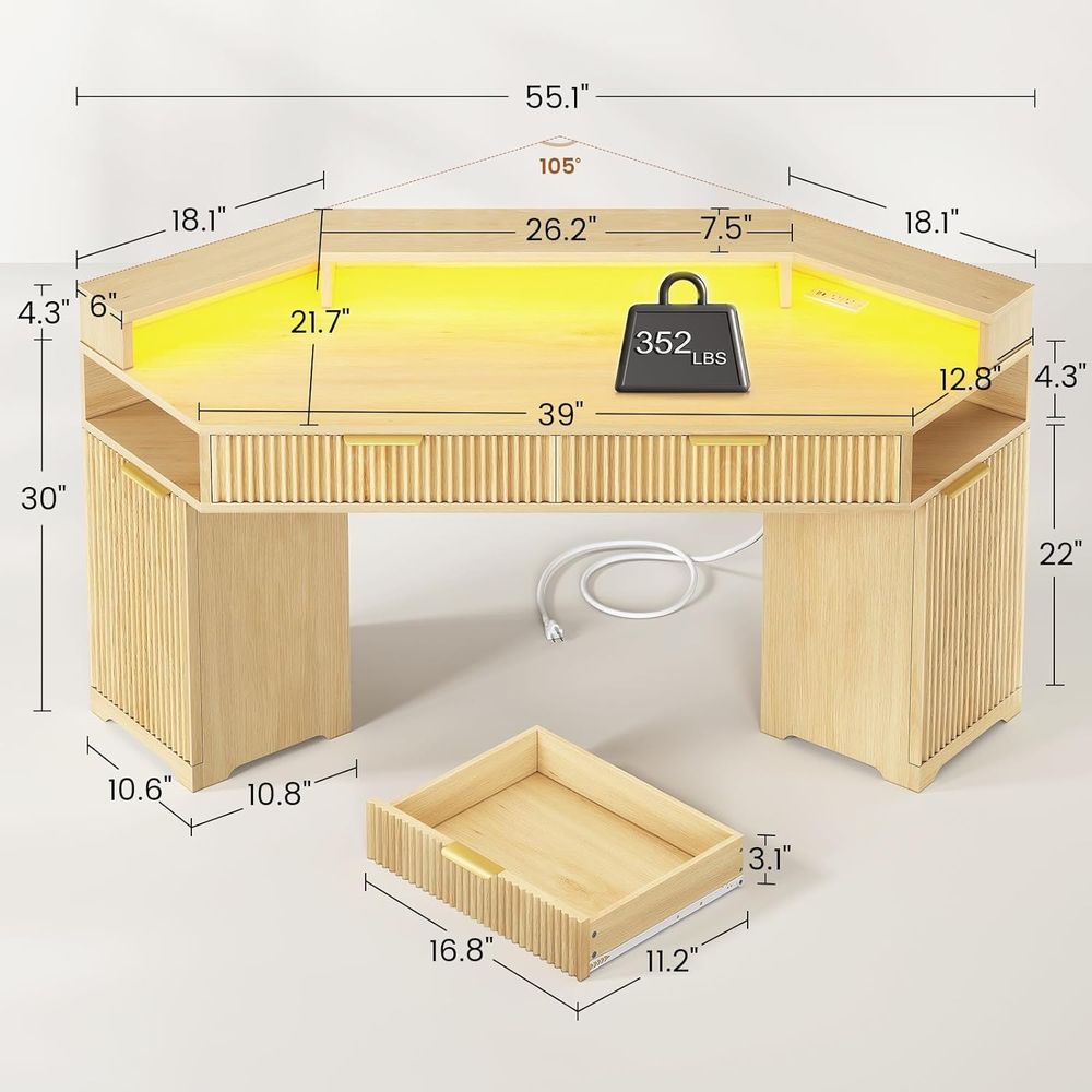 デュアルデスクセットアップ、収納付きコンパクトダイヤモンドオ - Desk Setup Oak のレビューと価格
