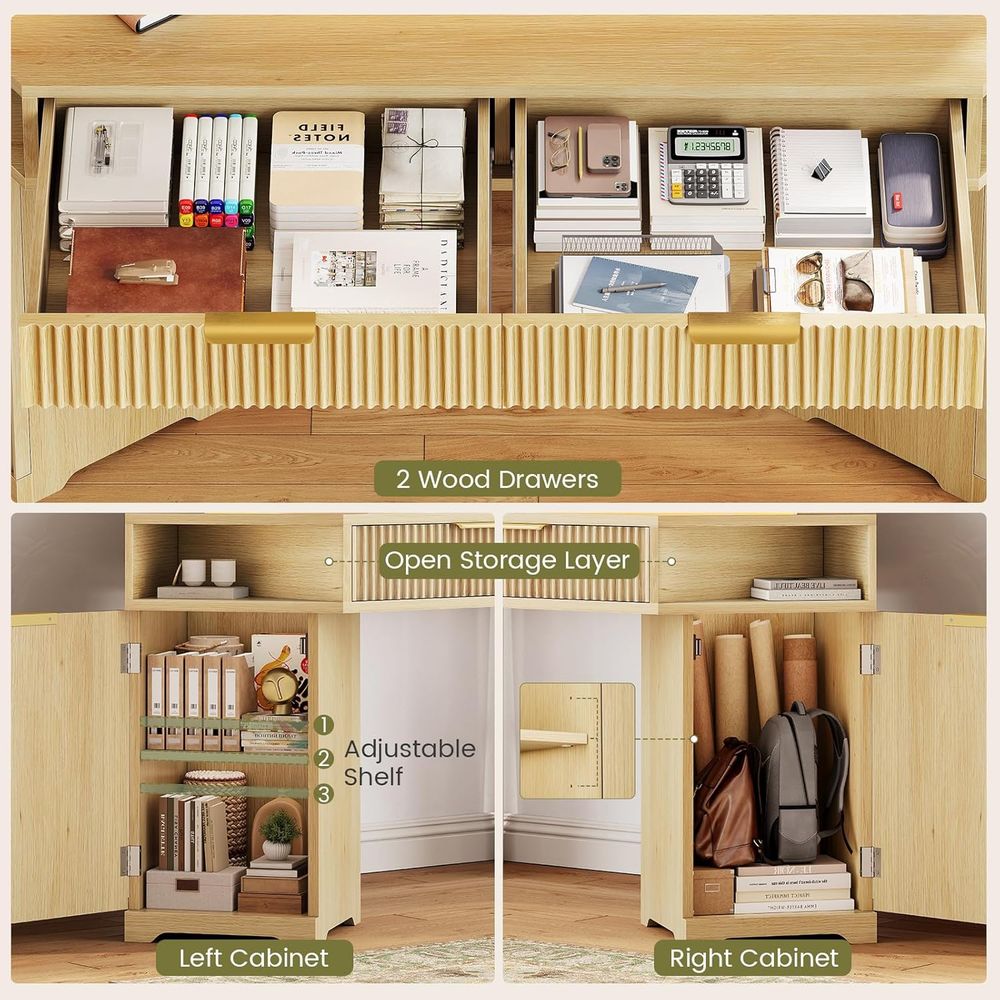 デュアルデスクセットアップ、収納付きコンパクトダイヤモンドオ - Desk Setup Oak のレビューと価格