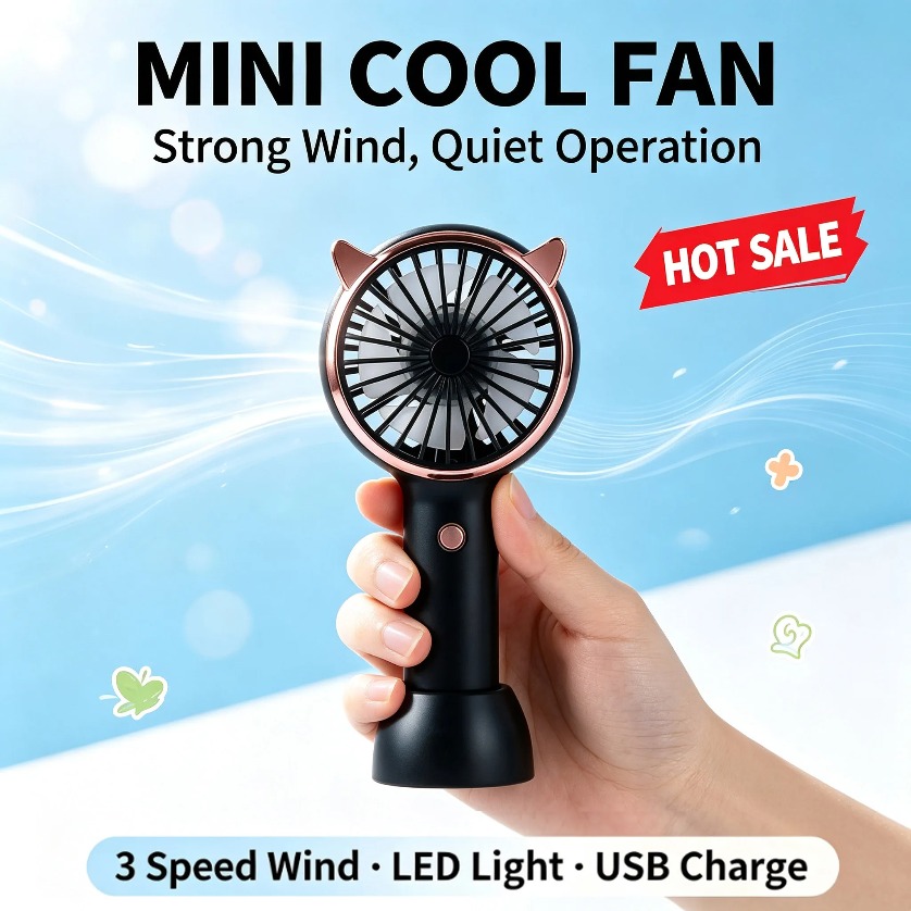猫耳型ミニ扇風機 LEDライト付き 3段階風量調節 USB充 - Led Desk Light Usb のレビューと価格