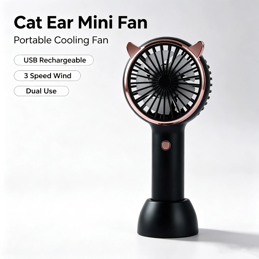 猫耳型ミニ扇風機 LEDライト付き 3段階風量調節 USB充 - Led Desk Light Usb のレビューと価格