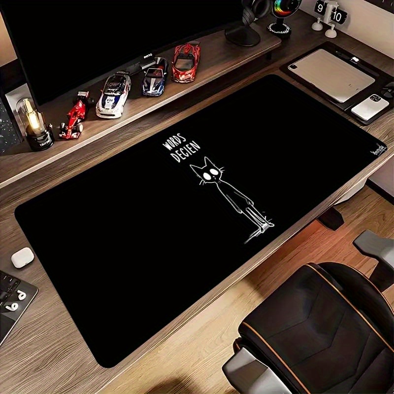 面白いスケッチ猫の言葉デシエンブラック拡張ゲーミングマウスパ - Desk Setup Gaming And Work のレビューと価格