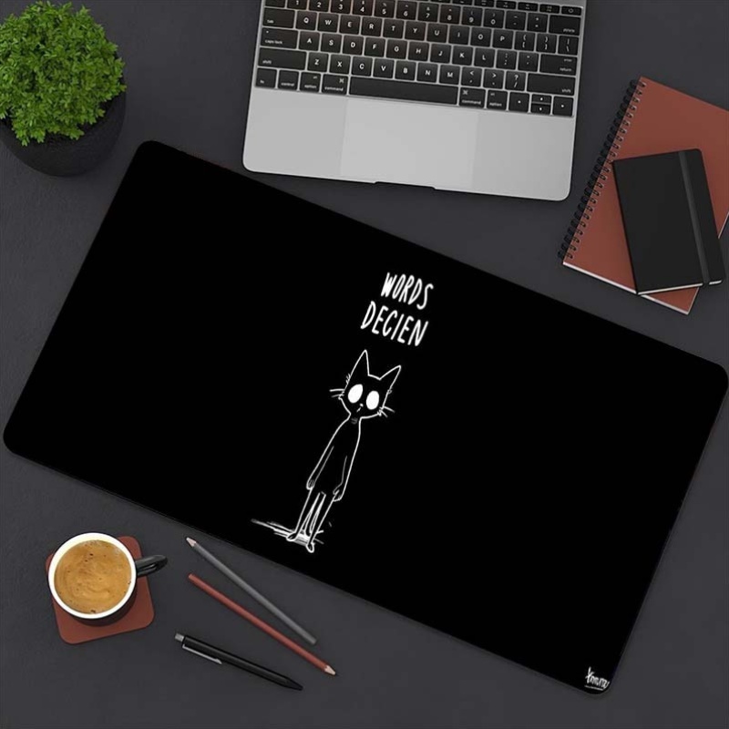 面白いスケッチ猫の言葉デシエンブラック拡張ゲーミングマウスパ - Desk Setup Gaming And Work のレビューと価格