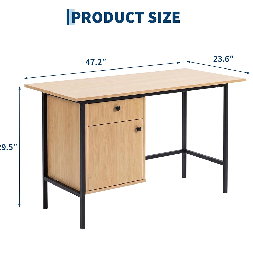 引き出しとドア収納付きホームオフィスコンピューターデスク、寝 - Desk Setup Oak のレビューと価格